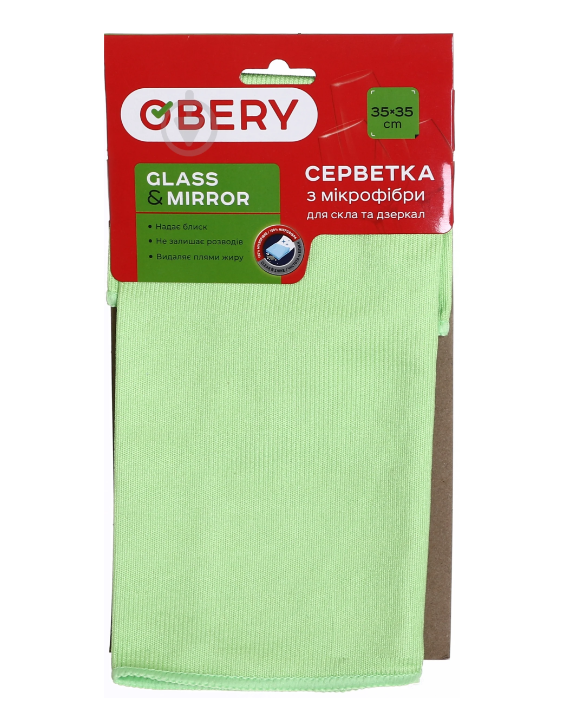 Серветки з мікрофібри OBERY для скла та дзеркал 35 х 35 см 1 шт./уп.